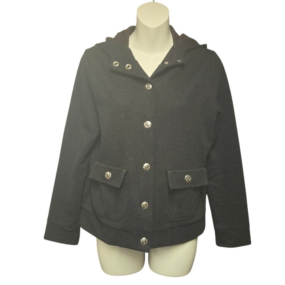 Lauren Ralph Lauren Petite Womens Medium Jacket Hood Snap Grey‎ Stretch Casual